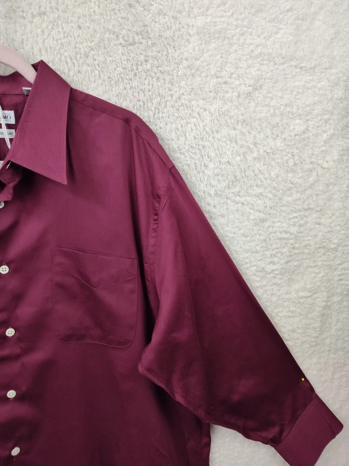 Linea Uomo Men Shirt 17 1/2 Burgundy Cotton Blend Long Sleeve Casual Button Down - Image 3 of 4