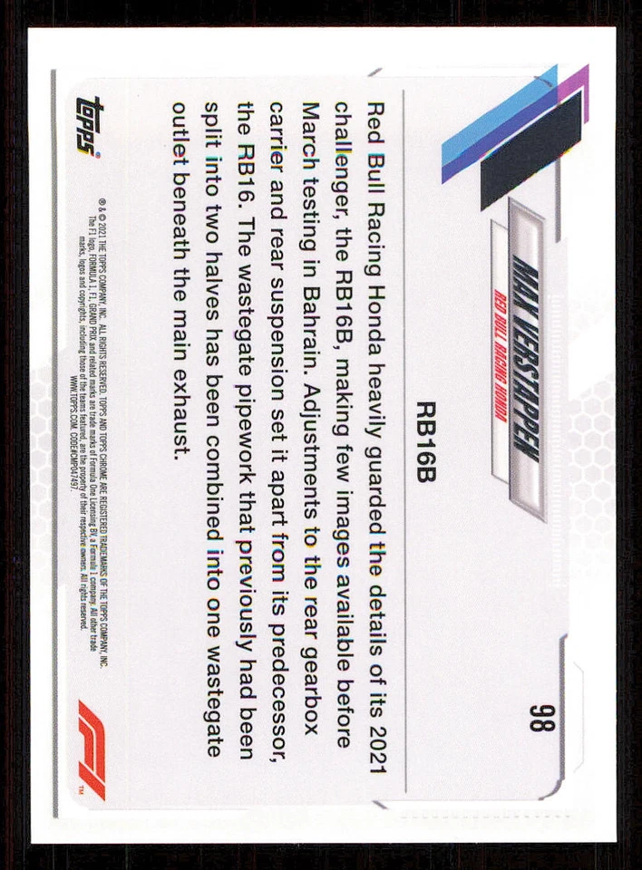 2021 Topps Chrome Formula 1 #98 Max Verstappen/F1 Cars - Image 2 of 2