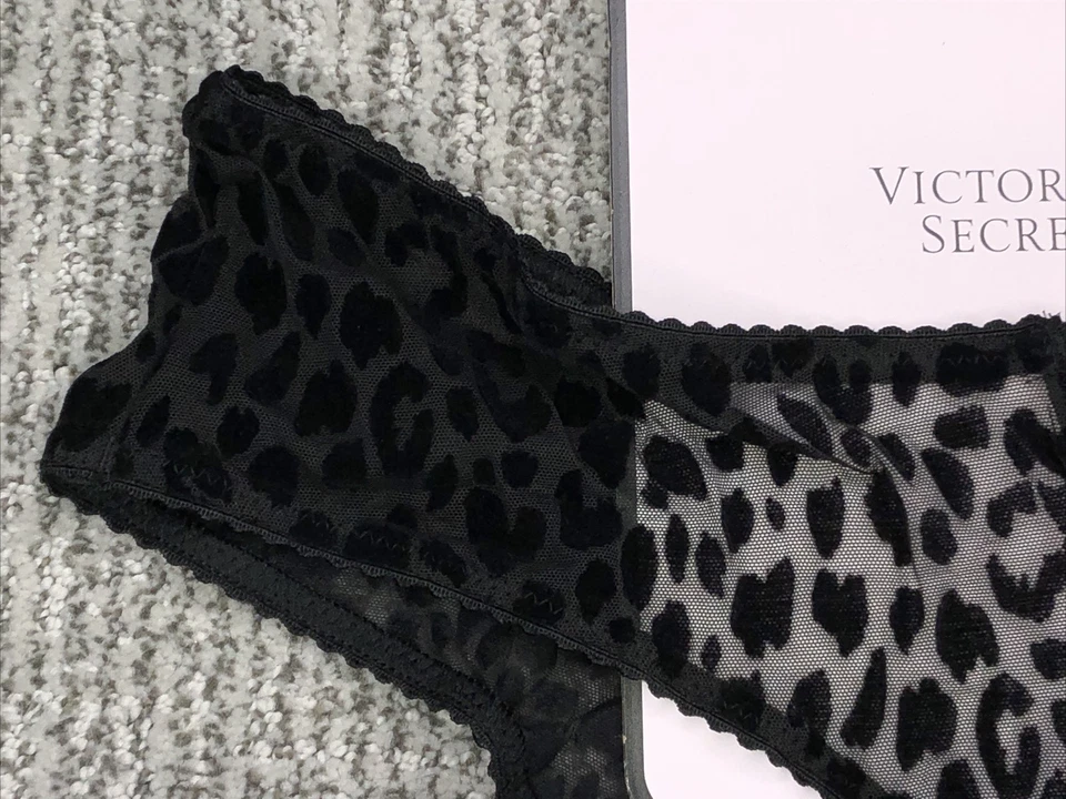 Panty descarado Victoria's Secret muy sexy nuevo con etiquetas mediano negro malla estampado de leopardo Foto 3 de 4