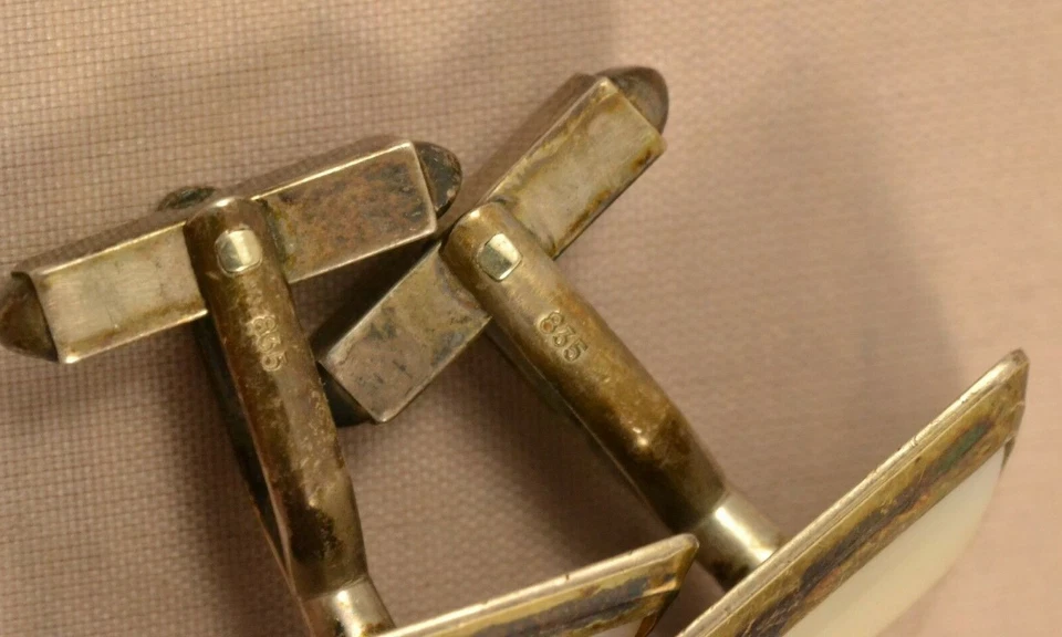 ART DECO Manschettenknöpfe 835 Silber Perlmutt cufflinks silver mother of pearl - Bild 4 von 4