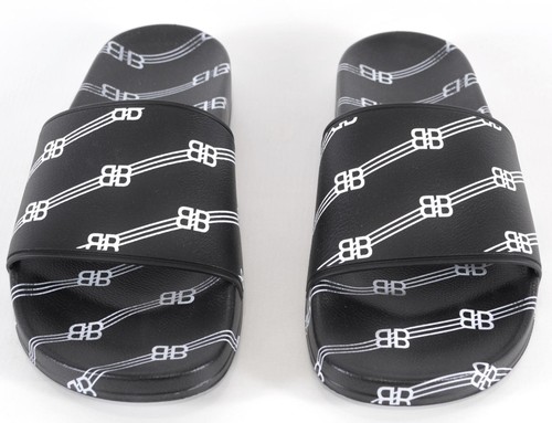 NEW Balenciaga Men's Black LICENSE BB PRINT Pool Slides Shoes 8 U.S. 41 EU - Picture 7 of 9