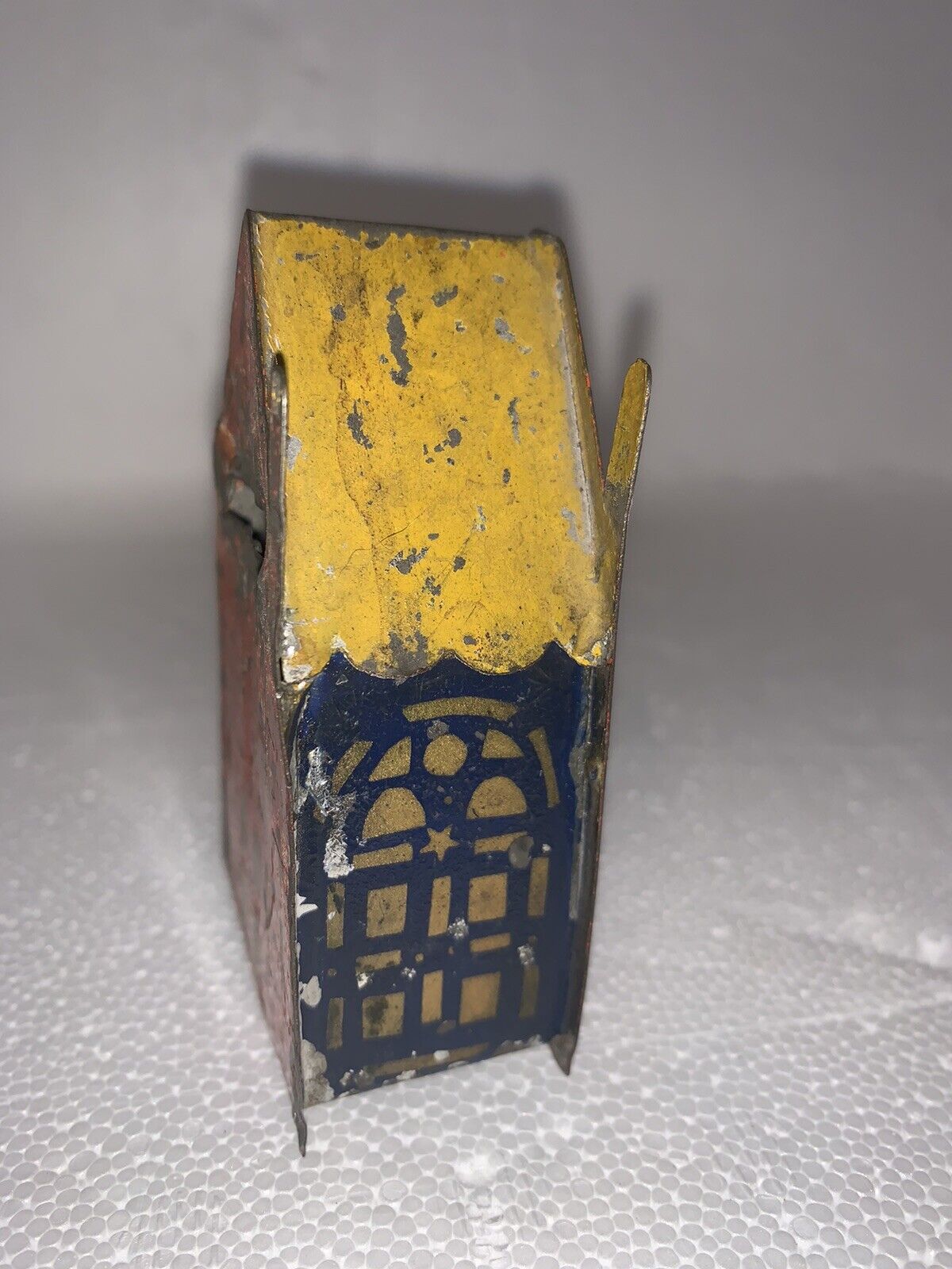 Early American ￼1880s Stenciled Tin Church Penny Bank￼ Gothic￼ Antique Toy￼