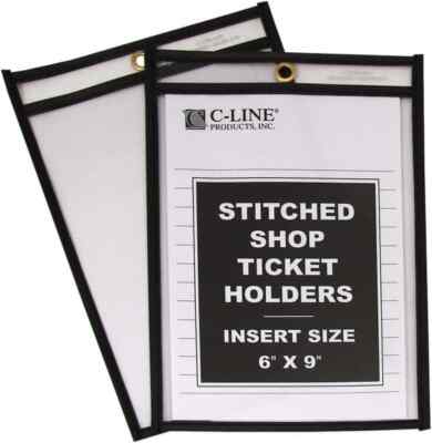 25 Pack C-Line Stitched Shop Ticket Holder Sleeves: Both Sides Clear, 9'' x 6''