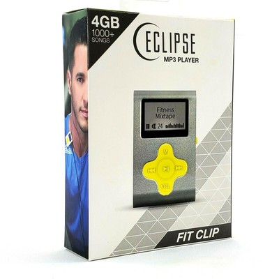 Eclipse Fit Clip MP3 Player 4 GB Silver/Yellow 1" LCD Plays MP3 & WMA