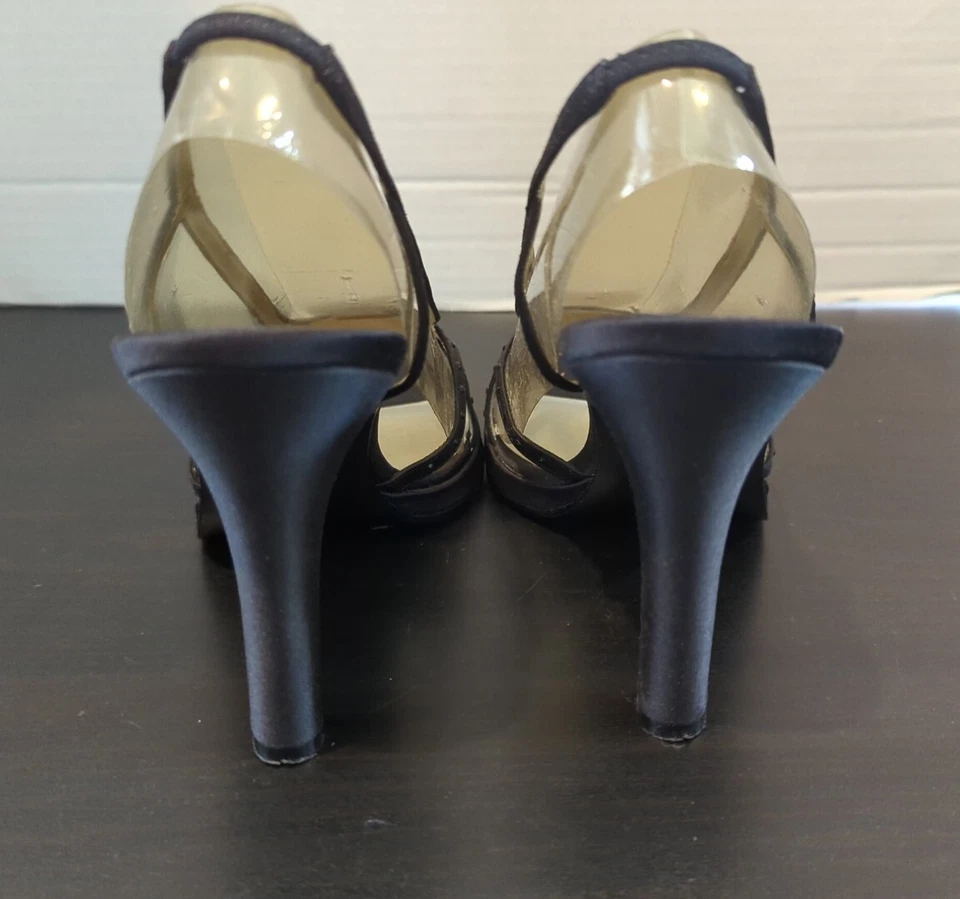 Metaphor Heidi 4" Negro Estrás Tirantes Tacones Talla 8 Madre de la Novia Baile de graduación Foto 3 de 4