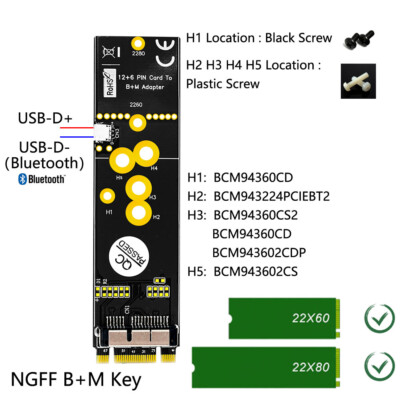 12+6Pin Wireless WiFi Bluetooth Card to NGFF M.2 Key Adapter for Mac OS