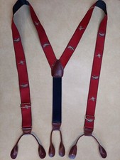 Red Pheasant Suspenders Leather Ends Bird Hunting NICE