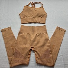 Orange Sports Bra Womens Workout Leggings Set Butt Push Up Size Small Gym