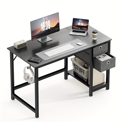 40/47 In Desk Office Work Table 2-Tier Drawers Storage Shelf Side Headphone Hook