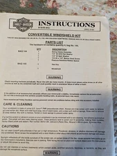 HARLEY DAVIDSON INSTRUCTION SHEET Convertible Windshield Kit 91849-85C
