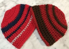 Handmade Crochet Baby Newborn 0- 3 month Red Blue Beanie Hats