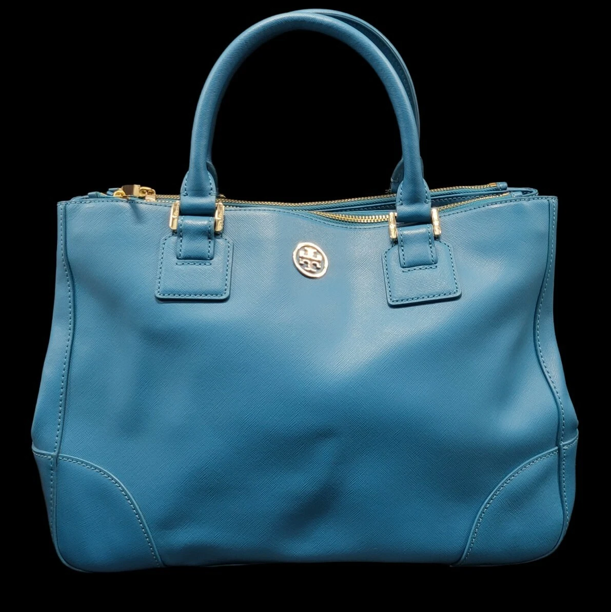 Tory Burch Robinson Double Zip Two Way Leather Tote Satchel Bag