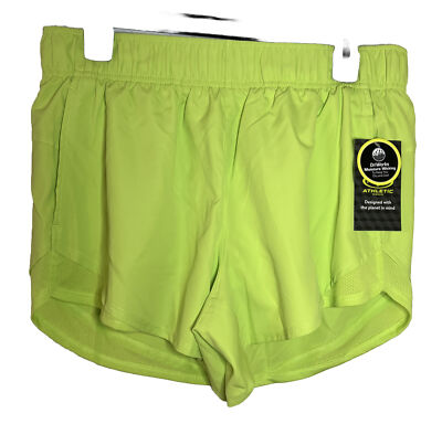 ATHLETIC WORKS Womens Green Core Running Shorts W/ Built in Brief Sz  M(8-10) NWT