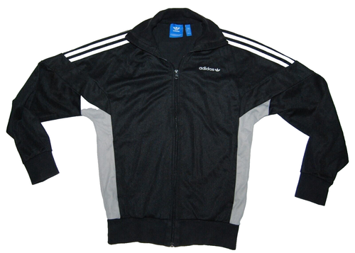 adidas Mens Small Black Grey Trefoil Tracksuit Jacket Poly Track Top U Rare