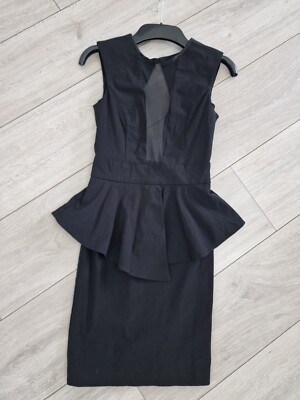 Miss Selfridge Black Mesh Bodycon Peplum Dress Size 6 | eBay UK