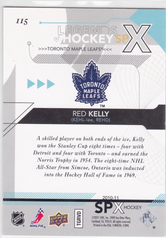 2010/11 SPX..RED KELLY..LEGENDS OF HOCKEY../999..CARD # 115..MAPLE LEAFS - Image 4 of 4