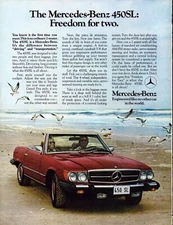 Vintage Print Ad 1975 - Mercedes-Benz 450SL - Beach, Seagulls