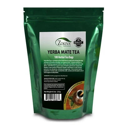 ZOKIVA NUTRITIONALS Yerba Mate Tea Bags Mega Pack 100 Tea Bags - All-Natural Premium Herbal Tea