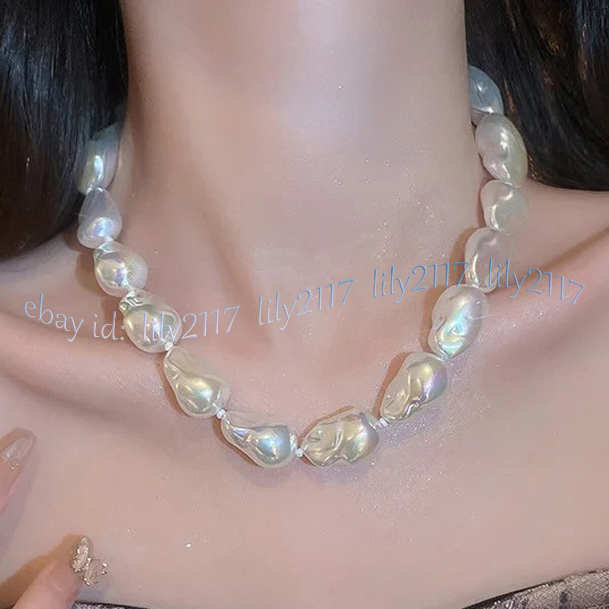 White South Sea Irregular Baroque Shell Pearl Imitation Pearl Necklace  14-36''