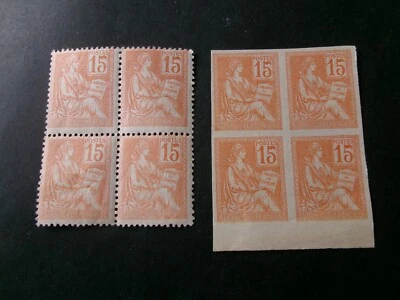 FRANCE YT N° 117 MOUCHON 15c BLOC de 4** + BLOC de 4(*) non dentelé. cote 1200€. - Photo 1/2