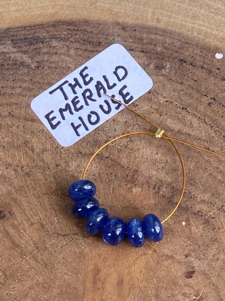 Contas de pedra preciosa Rondelle lisas de safira azul natural 6 mm/6 peças birmanesas/8,7 ct - Imagem 4 de 4