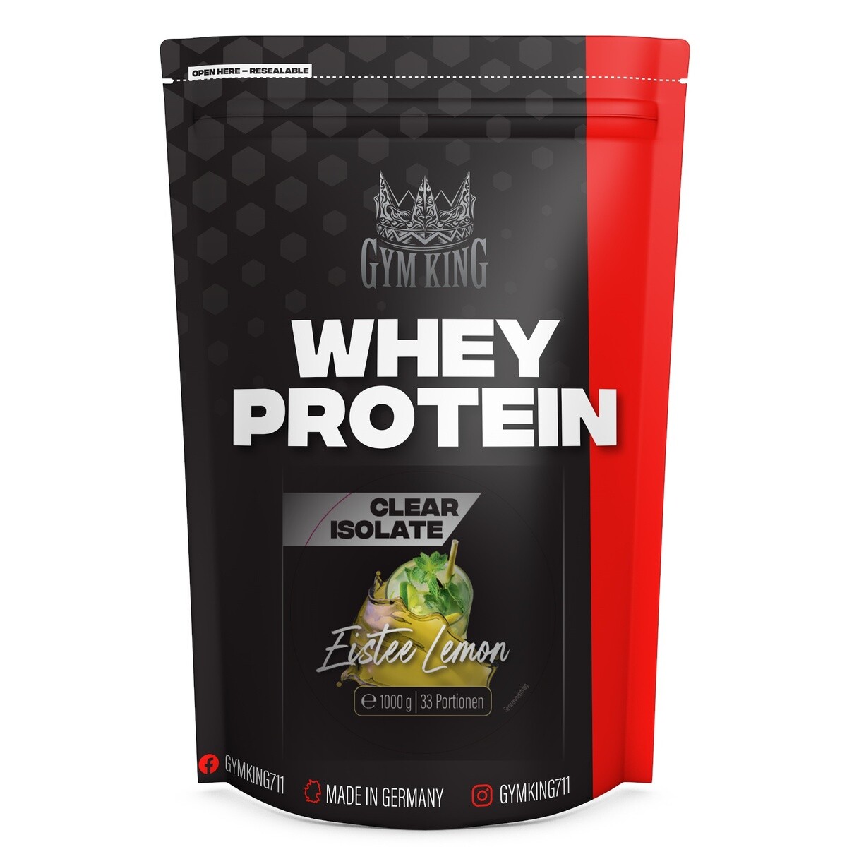 (37,90 евро/кг) Сывороточный протеин Gym King Clear Isolat 1000 г Eiweiss EAA BCAA Beutel