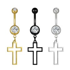 Surgical Steel Hollow Cross Dangle Belly Button Rings Navel Rings Body Piercing