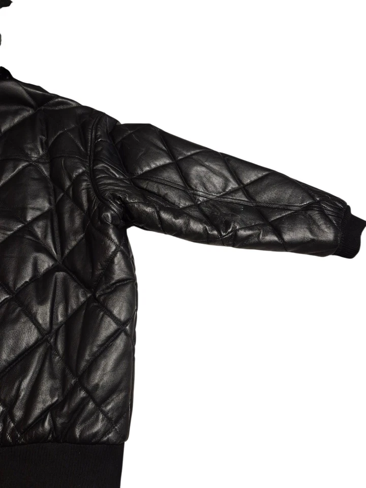 Abrigo de cuero Geniune con diseño de diamante para hombre / talla 4X / negro Foto 4 de 4