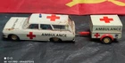 VINTAGE TOY CAR EHRI OPEL RECORD AMBULANCE + TRAILER  TIN METAL DDR GDR GERMANY