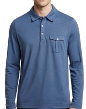 CAMEL ACTIVE | Mens Blue Melange Long Sleeve Cotton Polo Shirt | Size Small