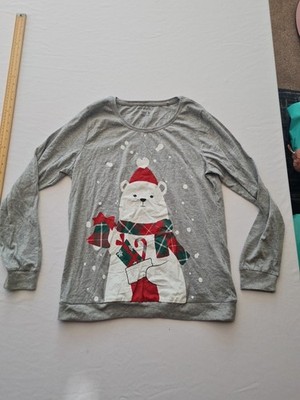 Damen Schlafanzug Oberteil Esmara Gr. M grau ''Weihnachtsbär'' 31414