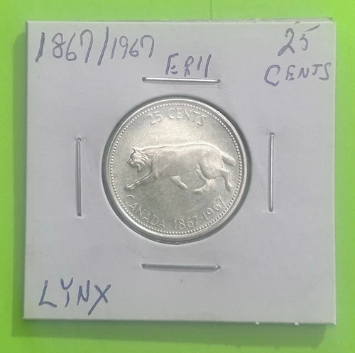 Canada 1967 Centennial Silver Canadian Quarter. AG.  Lynx Cat.  NICE COIN
