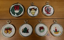 Vintage Cross Stitch Needlepoint Handcrafted Christmas Tree Ornaments Set of 7