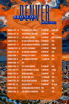 Denver Broncos NFL 2026 Schedule Magnet 4'' x 6'' - 3 Styles!