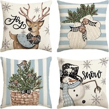 AVOIN Christmas Pillow Covers 18x18 Set of 4 Snowman Reindeer Winter
