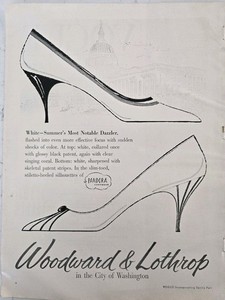 1956 Women's Pandora Shoes Woodward & Lothrop vintage fashion art Ad 
