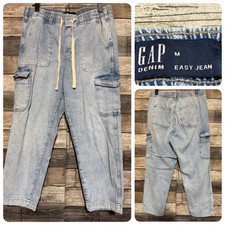 Gap Easy Jean Cargo Drawstring Women  s M Blue Light Wash Inseam 24 