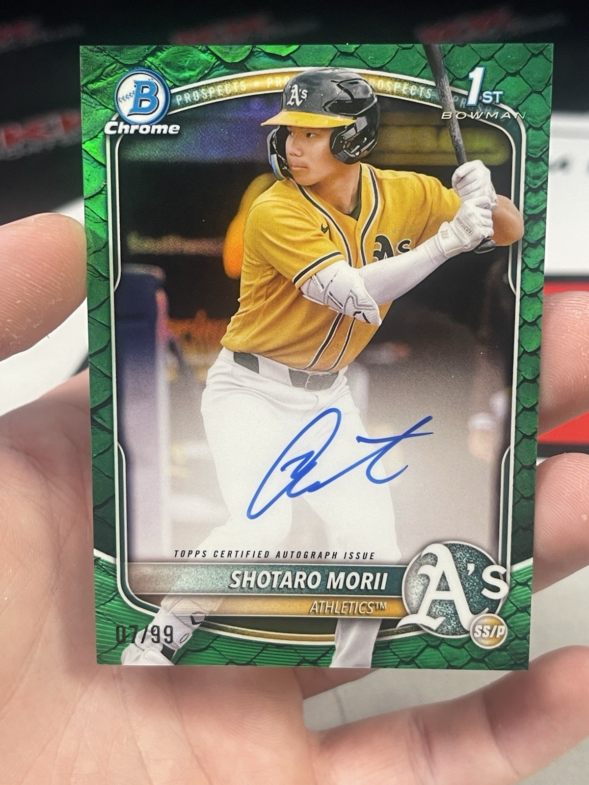 Shotaro Morii 2025 Bowman Chrome 1st AUTO RC Reptilian Green Refractor #/99