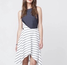 Rachel Rachel Roy Draped Mixed Hi-low Asymmetrical Dress - Blue & White/Size 4