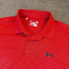 Under Armour Mens HeatGear Striped Polo Shirt Red Navy Blue Large Loose Fit