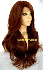 LACE FRONT FULL WIG LONG WAVY LAYERED AUBURN MIX HEAT OK #T33.130