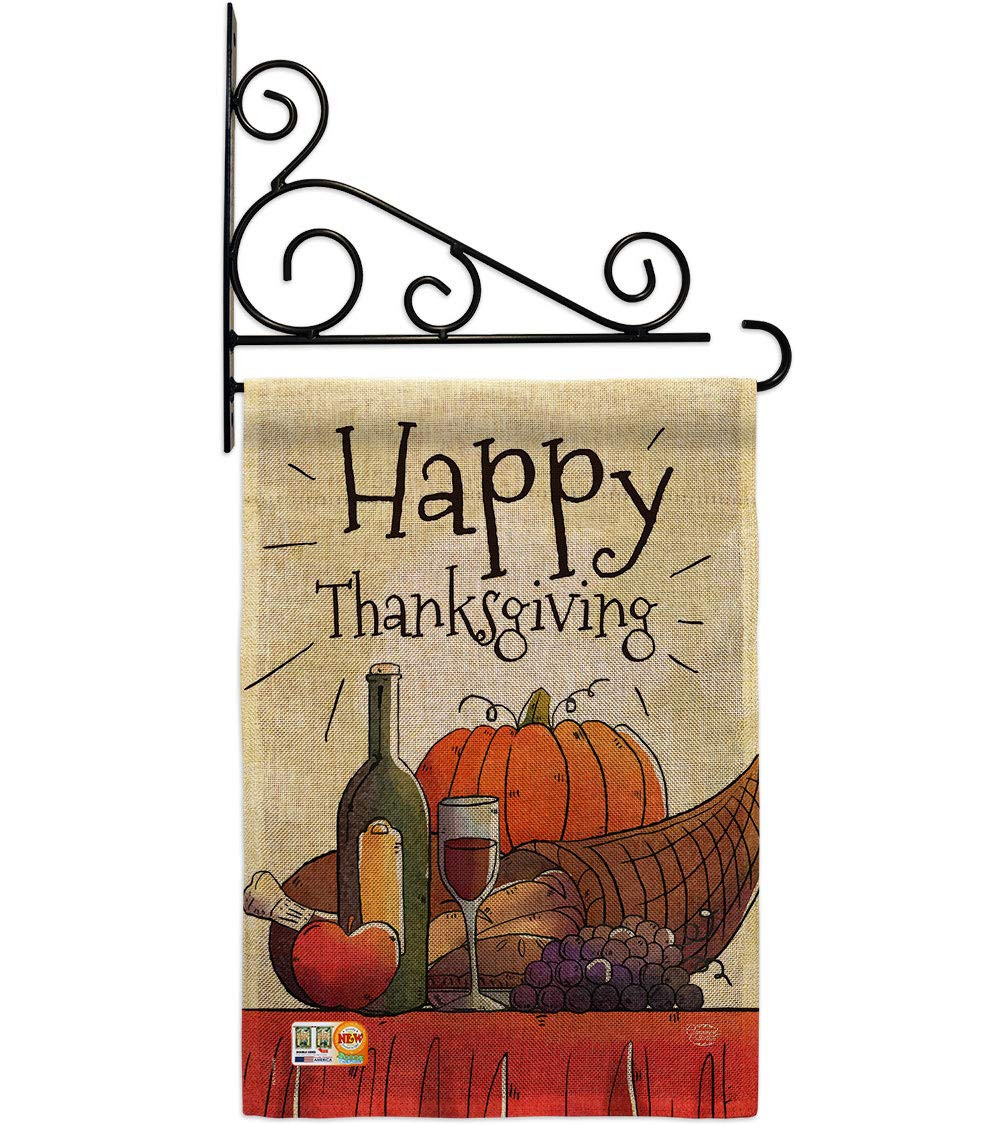 Happy Thanksgiving Garden Flag with Wall Holder Autumn Turkey Decor Give Thanks