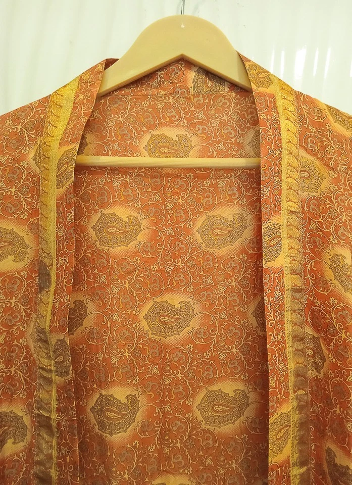 Bata midi kimono de seda pura hasta la rodilla vestido kimono de seda naranja MKMO2201 Foto 3 de 4
