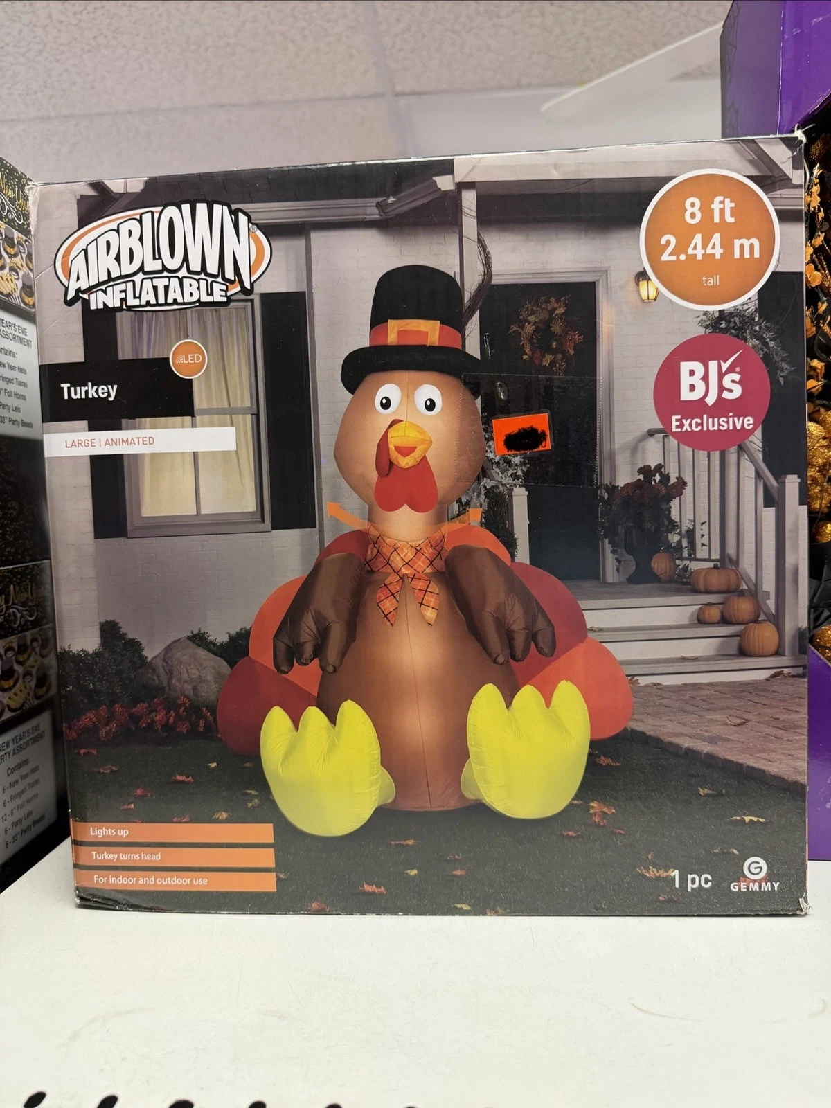 Gemmy Airblown Inflatable Animated Turkey 8ft LED Thanksgiving BJ’s Exclusive