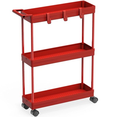 Red Slim Utility Cart 5.5 x 16.3 x 26.5 Multi Purpose Storage Solution