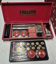 1931-32 #6 A.C. Gilbert Erector Set, Red Wood Box, Inv & Organized, Complete