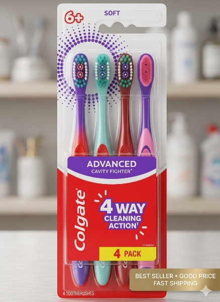 Extra Soft Kids Toothbrush 4 Pack Advanced Cavity Fighter Toothbrushes