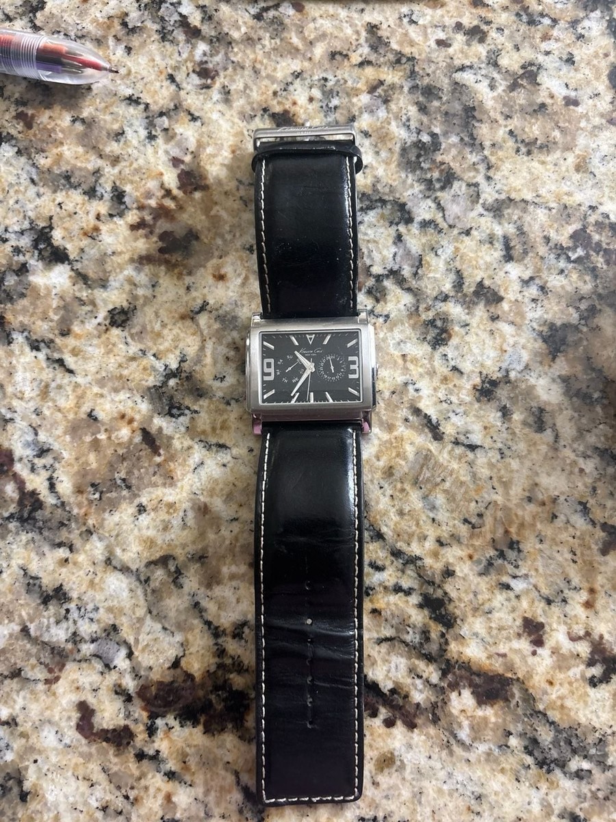 時計 kk3939 Kenneth Cole Rectangular Watch KC1289 Black Dial Brown Leather