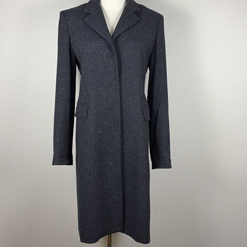 Elie Tahari Womens Tweed Wool Silk Blend Coat Jacket Small Navy Classic Tailored