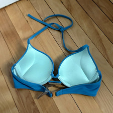 Victoria's Secret Blue Solid Padded Halter Bikini Top S A Cup Bombshell